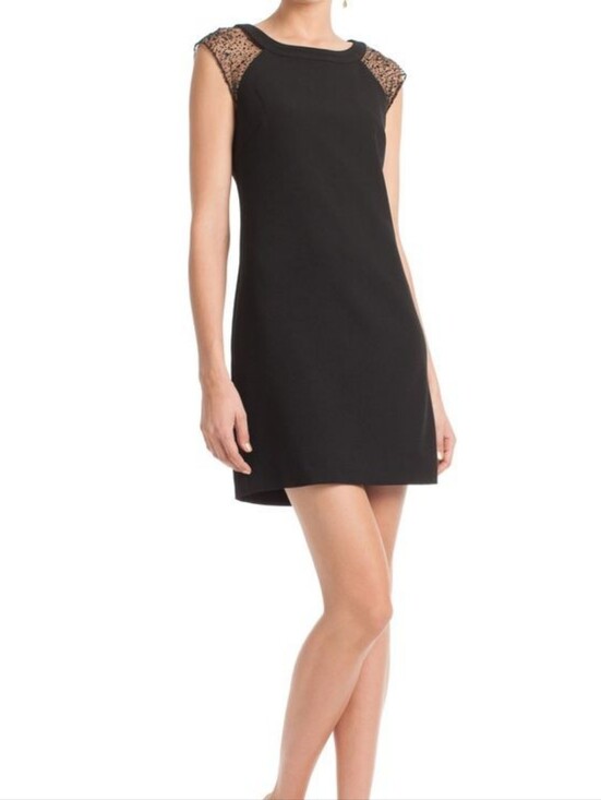 Trina Turk Dresses & Skirts - Trina Turk Black Sheath Dress Cap Sleeves Glitter Embellished Sz 4 LBD Cocktail